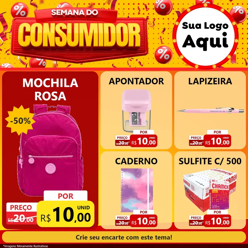 Modelo de Rede Social para Feed Facebook com o tema Semana do Consumidor para Papelaria