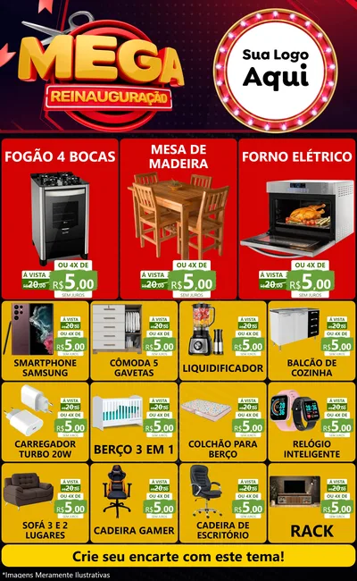 Modelo de Encarte para Encarte Grande com o tema Mega Reinauguração para Móveis e Eletro