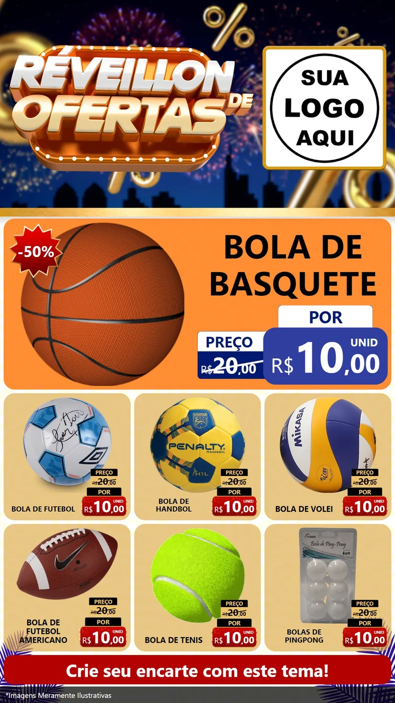 Modelo de Rede Social para Stories com o tema Réveillon de Ofertas para Artigos Esportivos