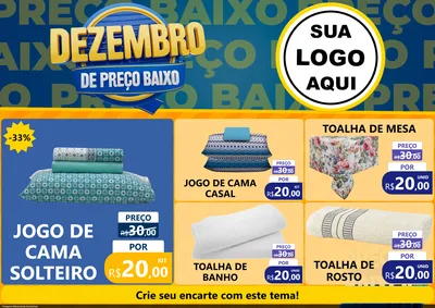 Modelo de Encarte para Encarte A4 Horizontal com o tema Dezembro de Preço Baixo para Cama, Mesa e Banho