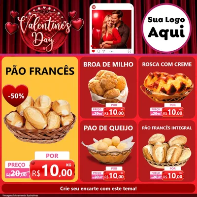 Modelo de Rede Social para Feed Facebook com o tema Valentine's Day para Padaria
