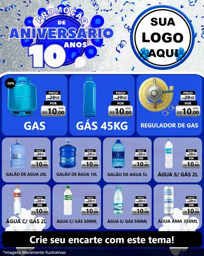 Modelo de Rede Social para Feed Instagram com o tema Promoção de Aniversário - 10 Anos para Água e gás
