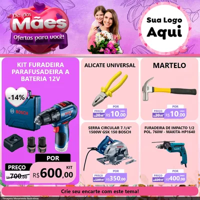 Modelo de Rede Social para Feed Facebook com o tema Dia das Mães Ofertas para Você! para Maquinas e Ferramentas