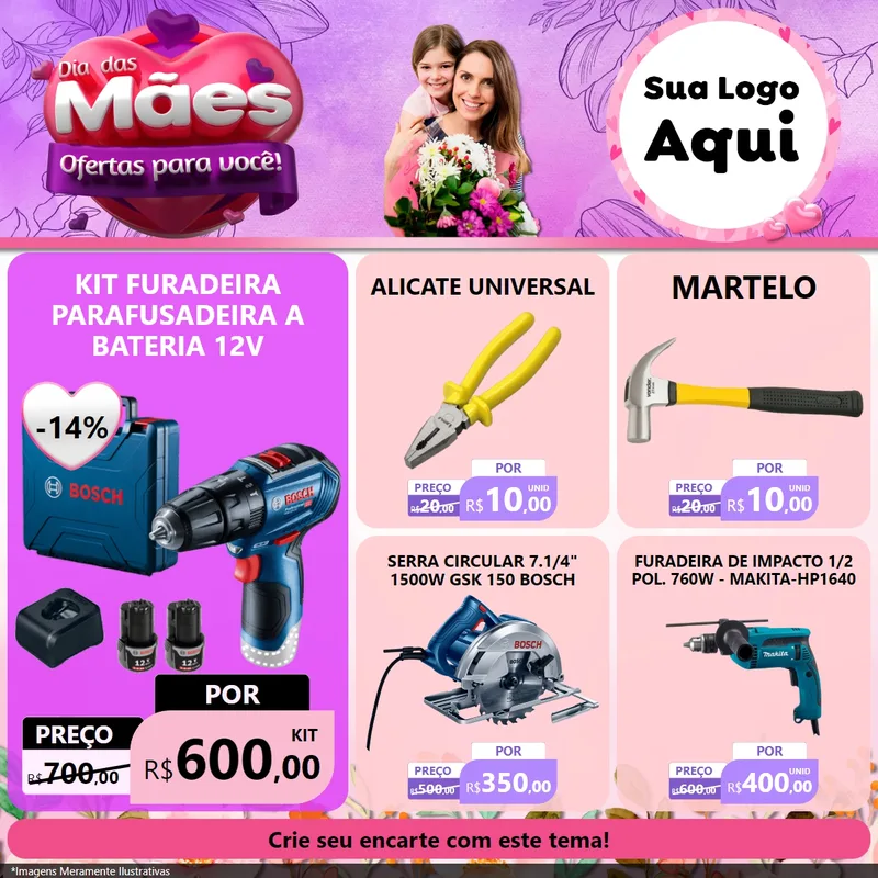 Modelo de Rede Social para Feed Facebook com o tema Dia das Mães Ofertas para Você! para Maquinas e Ferramentas