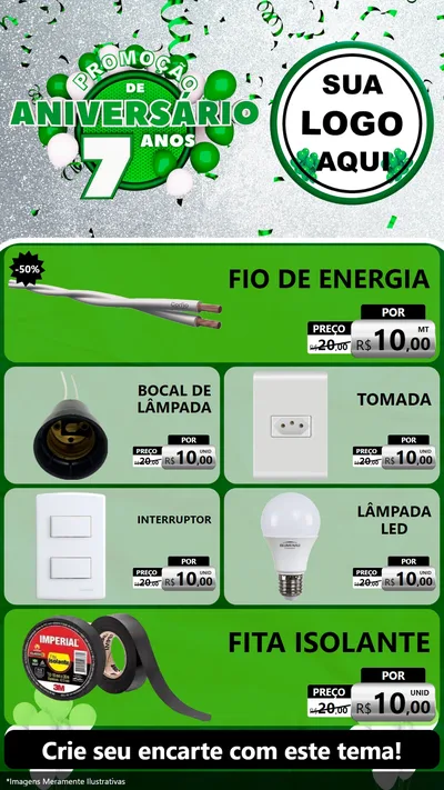 Modelo de TV para TV Vertical com o tema Promoção de Aniversário - 7 Anos para Materiais Elétricos