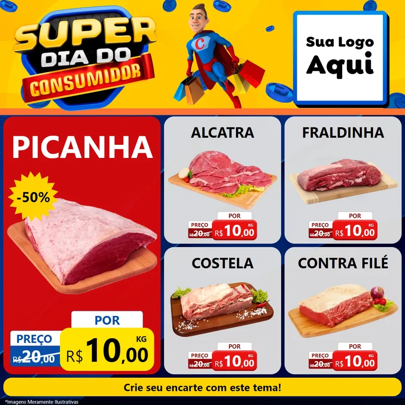 Modelo de Rede Social para Feed Facebook com o tema Super Dia do Consumidor para Açougue