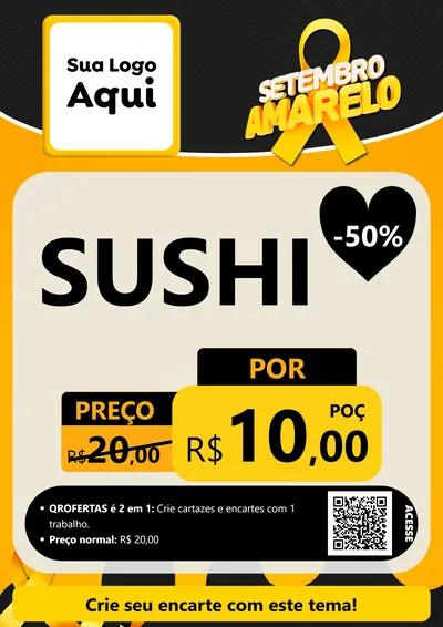 Modelo de Cartaz para Cartaz A4 Vertical com o tema Setembro Amarelo para Comida japonesa