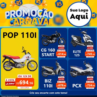 Modelo de Rede Social para Feed Facebook com o tema Promoção de Carnaval para Concessionaria de Motos