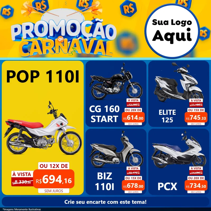 Modelo de Rede Social para Feed Facebook com o tema Promoção de Carnaval para Concessionaria de Motos