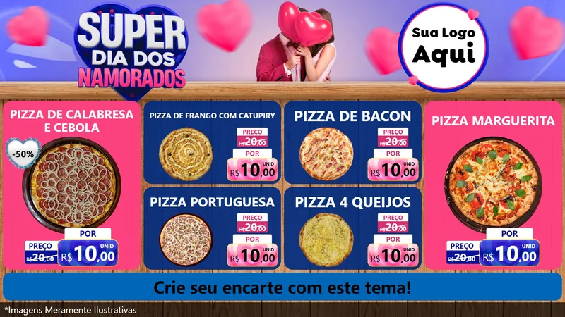 Modelo de TV para TV Horizontal com o tema Super Dia dos Namorados para Pizzaria