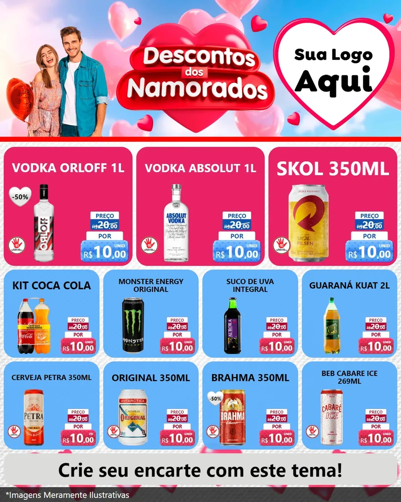 Modelo de Rede Social para Feed Instagram com o tema Descontos dos Namorados para Distribuidora de bebidas