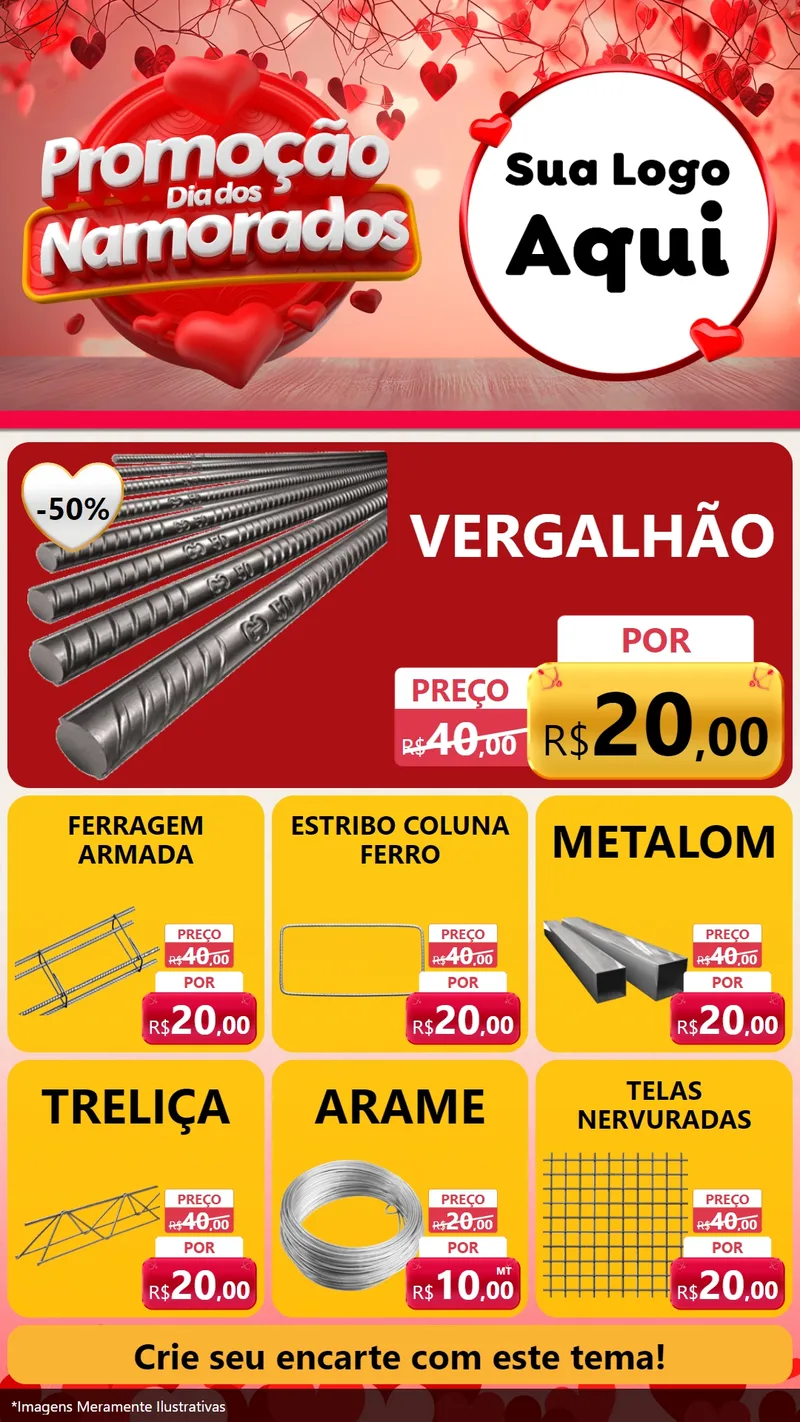 Modelo de Rede Social para Stories com o tema Promoção Dia dos Namorados para Ferragens
