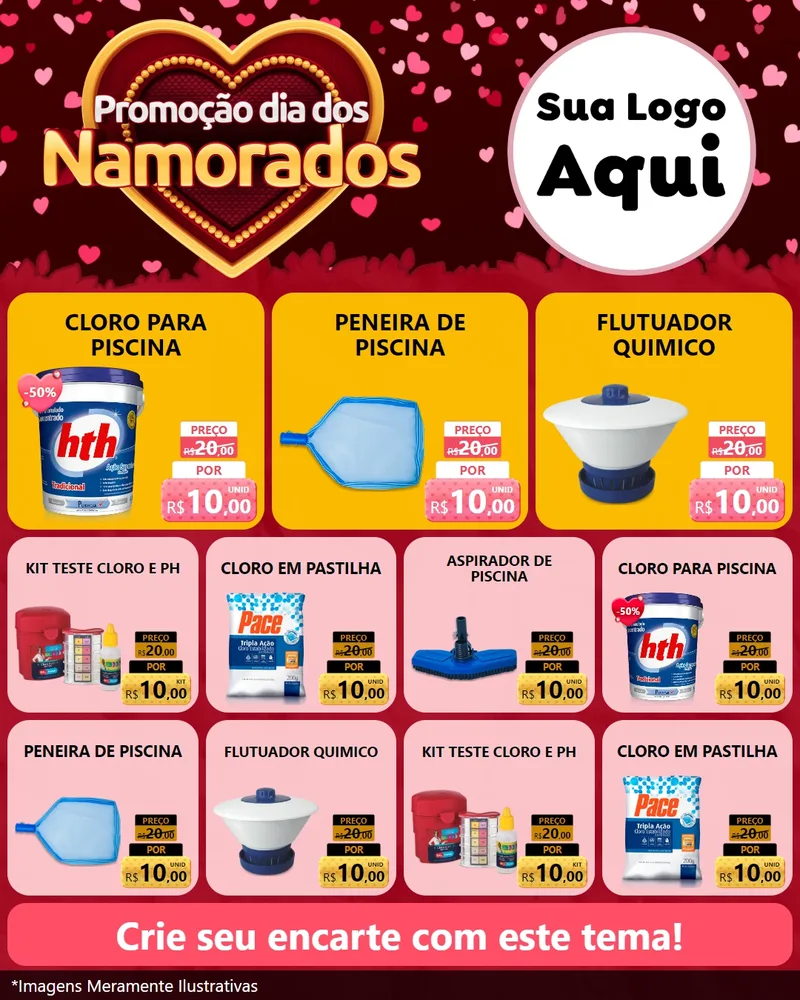 Modelo de Rede Social para Feed Instagram com o tema Promoção Dia Dos Namorados para Produtos para Piscina