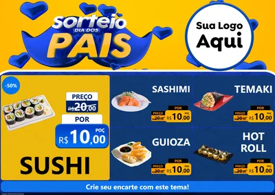 Modelo de Encarte para Encarte A4 Horizontal com o tema Sorteio Dia dos Pais para Comida japonesa