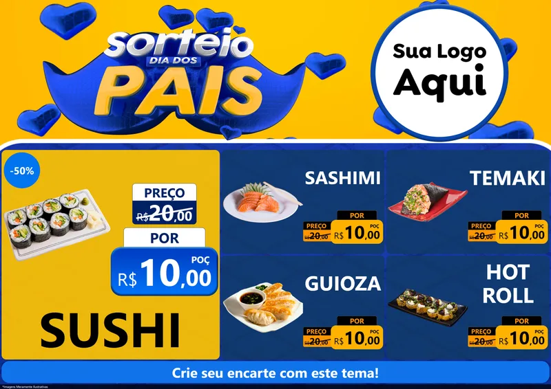 Modelo de Encarte para Encarte A4 Horizontal com o tema Sorteio Dia dos Pais para Comida japonesa