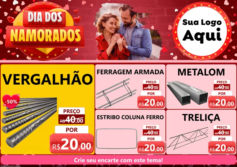 Modelo de Encarte para Encarte A4 Horizontal com o tema Dia Dos Namorados para Ferragens
