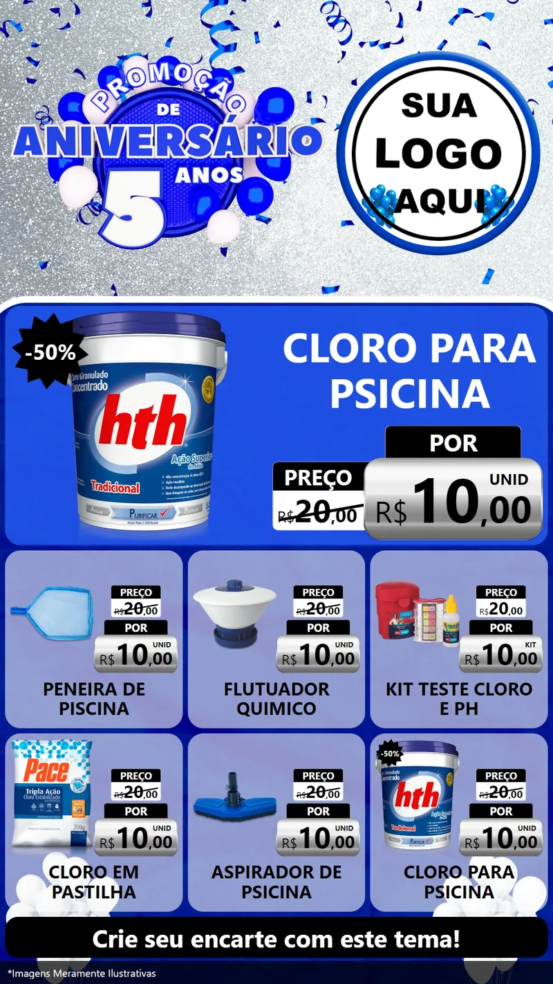Modelo de Rede Social para Stories com o tema Promoção de Aniversário - 5 Anos para Produtos para Piscina