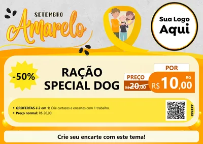 Modelo de Cartaz para Cartaz A4 Horizontal com o tema Setembro Amarelo para Pet Shop