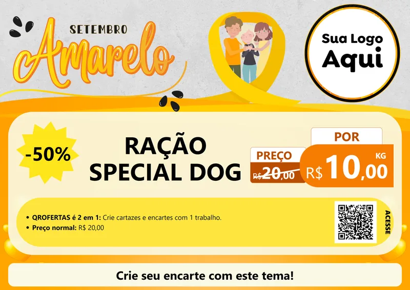 Modelo de Cartaz para Cartaz A4 Horizontal com o tema Setembro Amarelo para Pet Shop