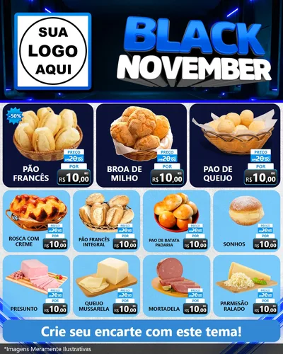 Modelo de Rede Social para Feed Instagram com o tema Black November para Padaria