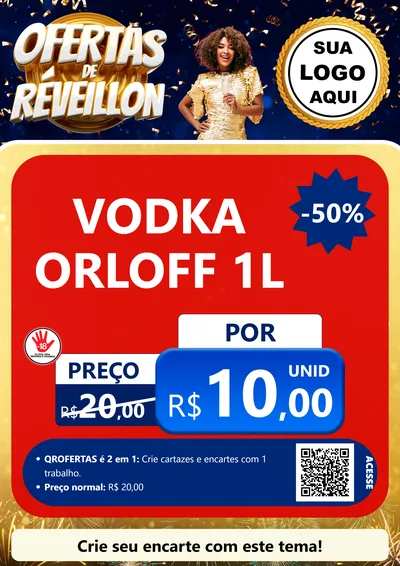 Modelo de Cartaz para Cartaz A4 Vertical com o tema Ofertas de Réveillon para Distribuidora de bebidas