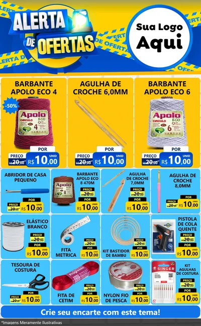 Modelo de Encarte para Encarte Grande com o tema Alerta de Ofertas para Armarinho e Aviamentos