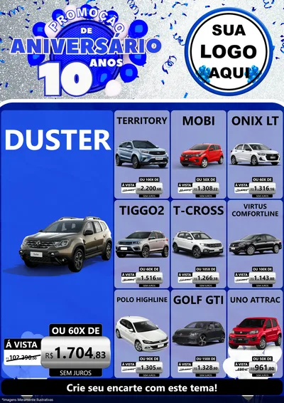 Modelo de Encarte para Encarte A4 Vertical com o tema Promoção de Aniversário - 10 Anos para Concessionaria de Carros