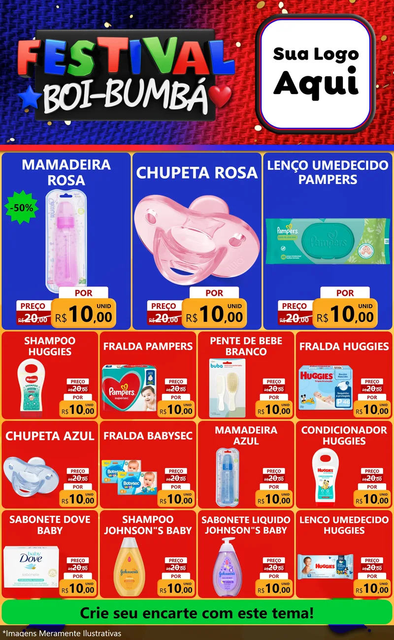Modelo de Encarte para Encarte Grande com o tema Festival Boi-Bumbá para Bebês