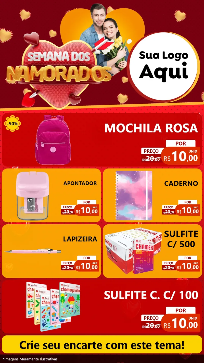 Modelo de TV para TV Vertical com o tema Semana dos Namorados para Papelaria