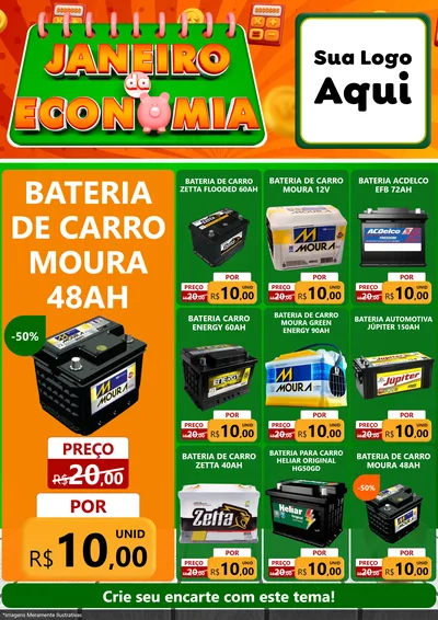 Modelo de Encarte para Encarte A4 Vertical com o tema Janeiro da Economia para Baterias Elétricas