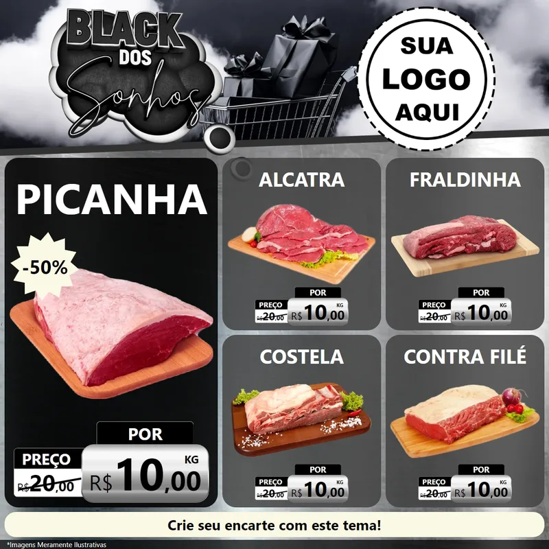 Modelo de Rede Social para Feed Facebook com o tema Black dos Sonhos para Açougue