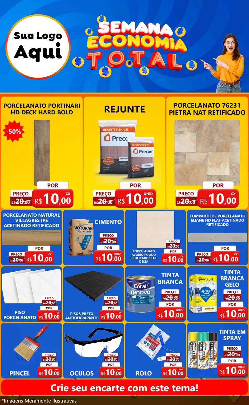 Modelo de Encarte para Encarte Grande com o tema Semana Economia Total para Pisos e revestimentos