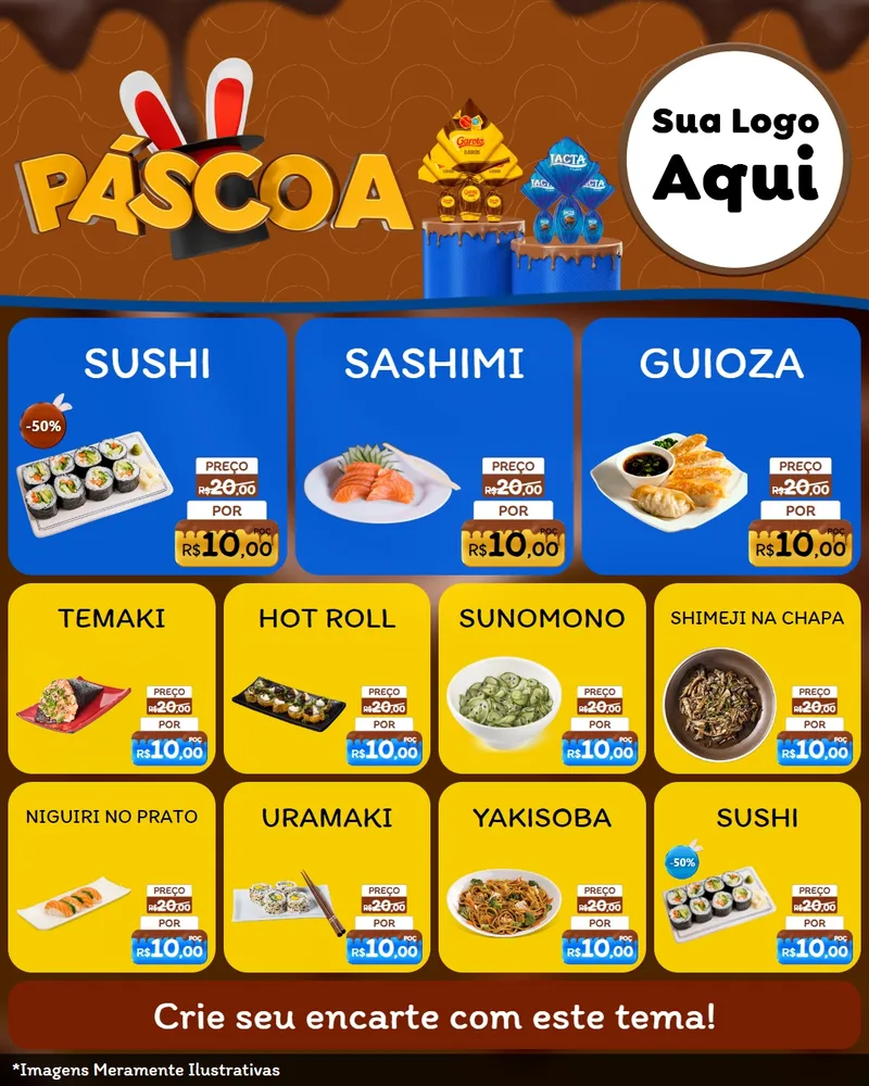 Modelo de Rede Social para Feed Instagram com o tema Páscoa para Comida japonesa