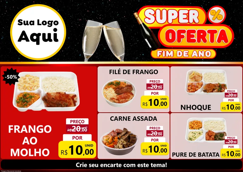 Modelo de Encarte para Encarte A4 Horizontal com o tema Super Oferta Fim de Ano para Restaurante