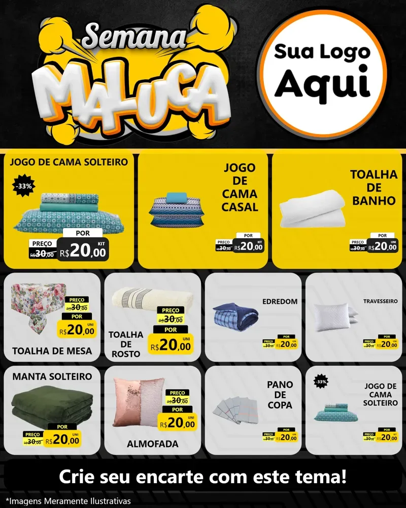 Modelo de Rede Social para Feed Instagram com o tema Semana Maluca para Cama, Mesa e Banho