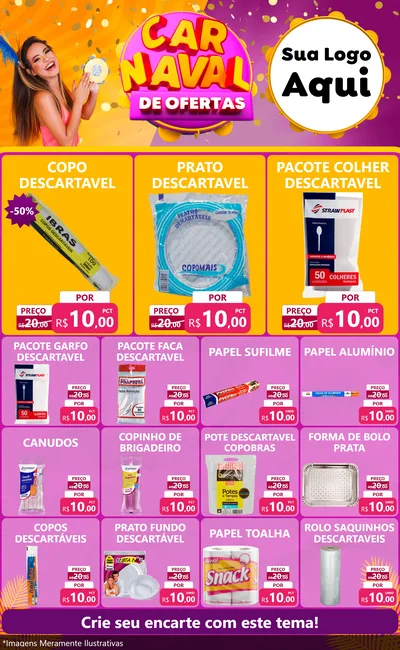 Modelo de Encarte para Encarte Grande com o tema Carnaval de Ofertas para Embalagens