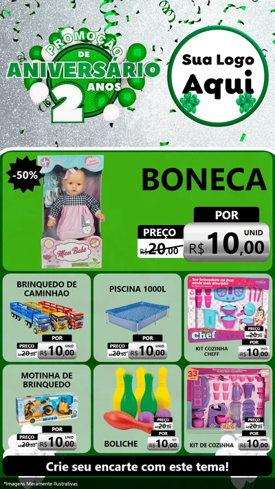 Modelo de Rede Social para Stories com o tema Promoção de Aniversário - 2 Anos para Brinquedos
