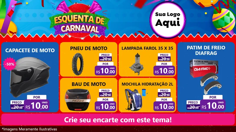 Modelo de TV para TV Horizontal com o tema Esquenta de Carnaval para Moto peças