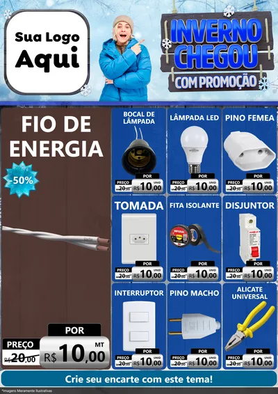 Modelo de Encarte para Encarte A4 Vertical com o tema Inverno Chegou Com Promoção para Materiais Elétricos