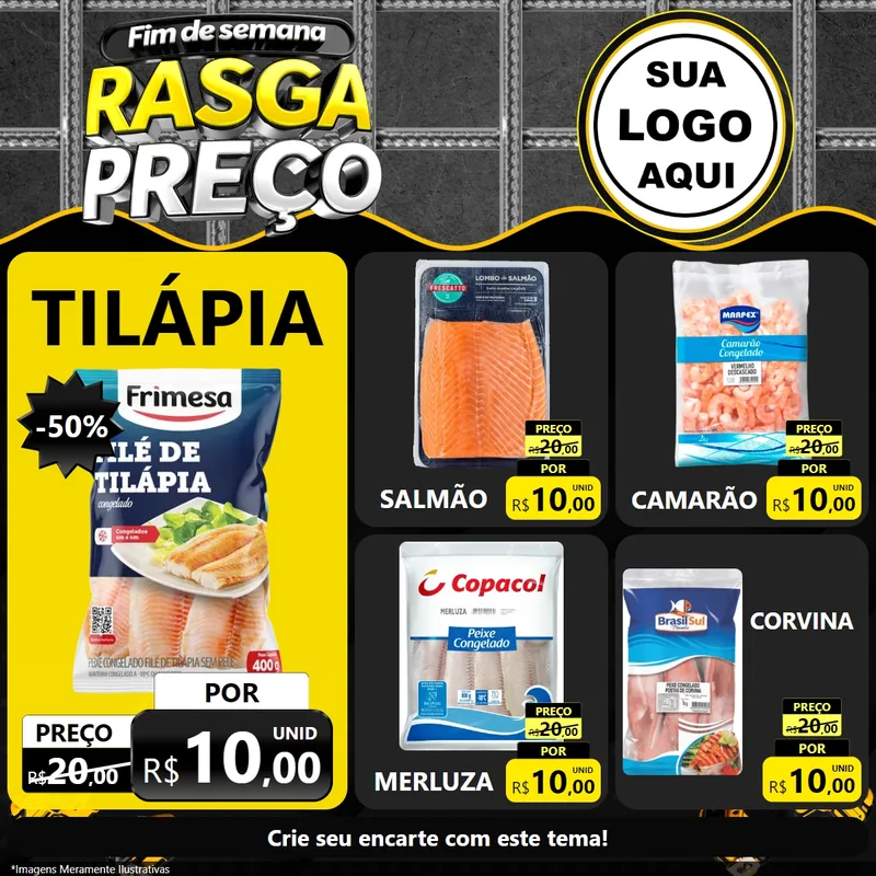 Modelo de Rede Social para Feed Facebook com o tema Fim de Semana Rasga Preço para Peixaria