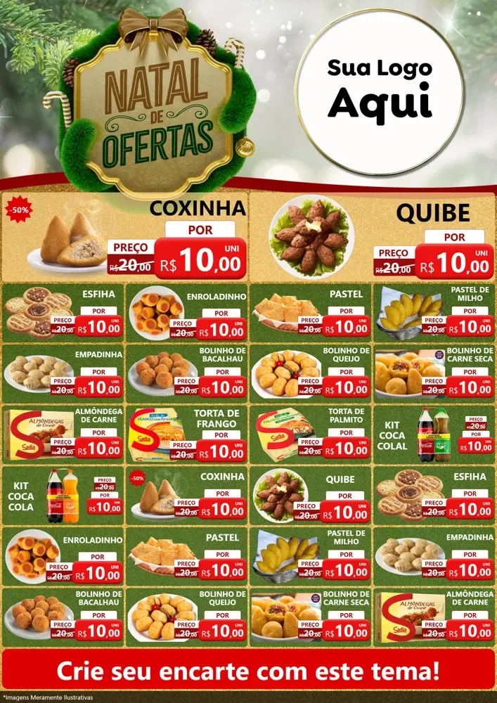 Modelo de Encarte para Encarte A4 Vertical com o tema Ofertas de Natal para Salgadaria