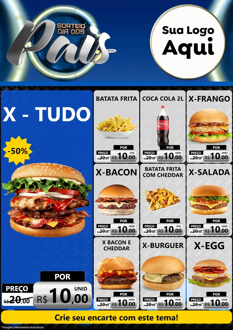 Modelo de Encarte para Encarte A4 Vertical com o tema Sorteio Dia Dos Pais para Hamburgueria