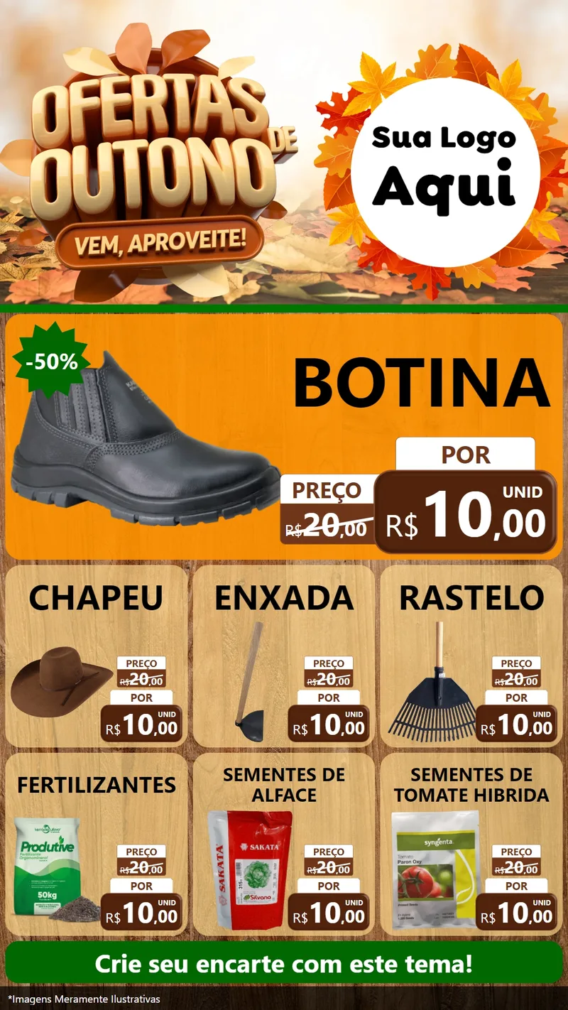 Modelo de Rede Social para Stories com o tema Ofertas de Outono - Vem, Aproveite! para Agropecuária