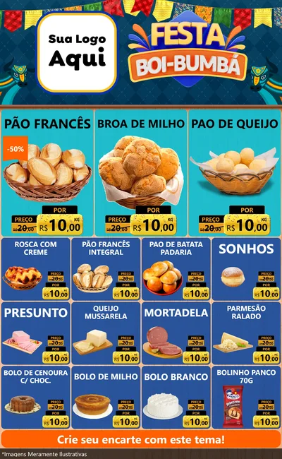 Modelo de Encarte para Encarte Grande com o tema Festa Boi Bumbá para Padaria