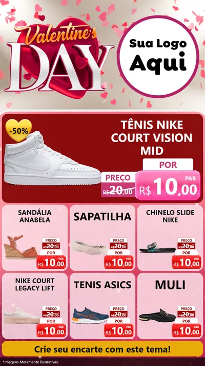 Modelo de Rede Social para Stories com o tema Valentine's Day para Calçados