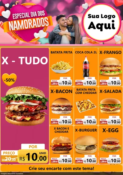 Modelo de Encarte para Encarte A4 Vertical com o tema Especial Dia dos Namorados para Hamburgueria