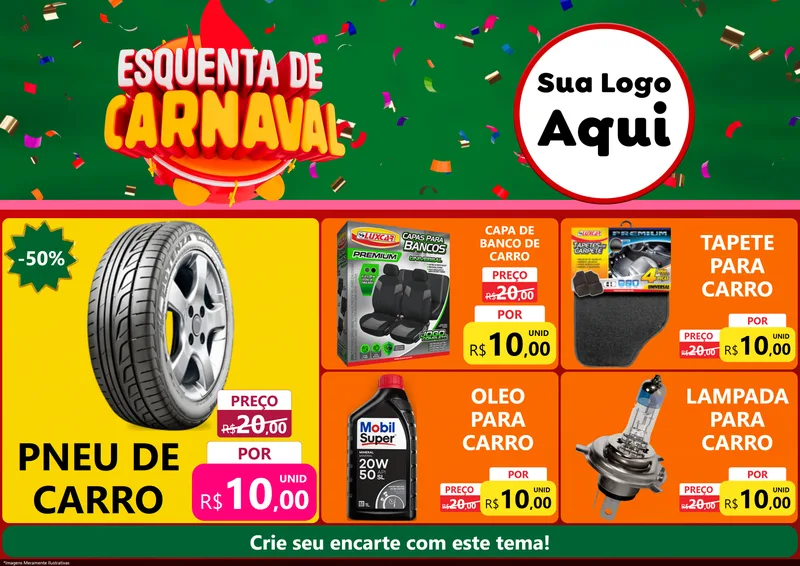 Modelo de Encarte para Encarte A4 Horizontal com o tema Esquenta de Carnaval para Auto peças