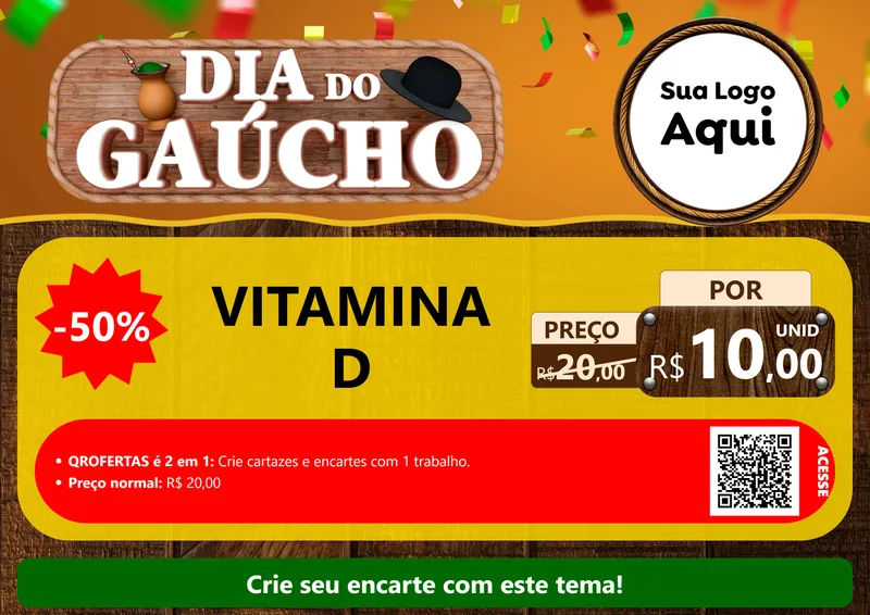 Modelo de Cartaz para Cartaz A4 Horizontal com o tema Dia do Gaúcho para Farmácia