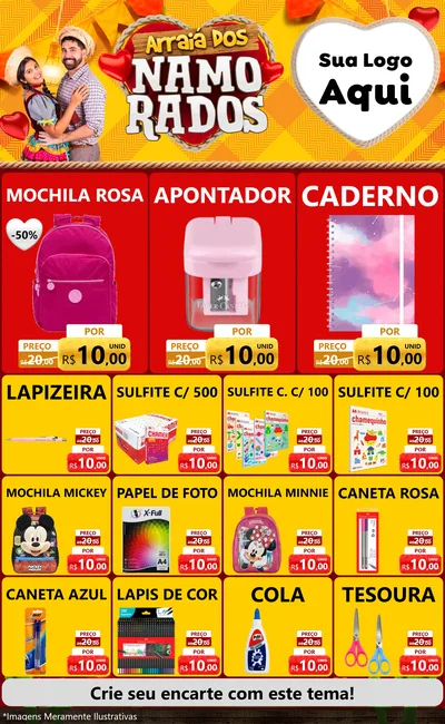 Modelo de Encarte para Encarte Grande com o tema Arraiá dos Namorados para Papelaria