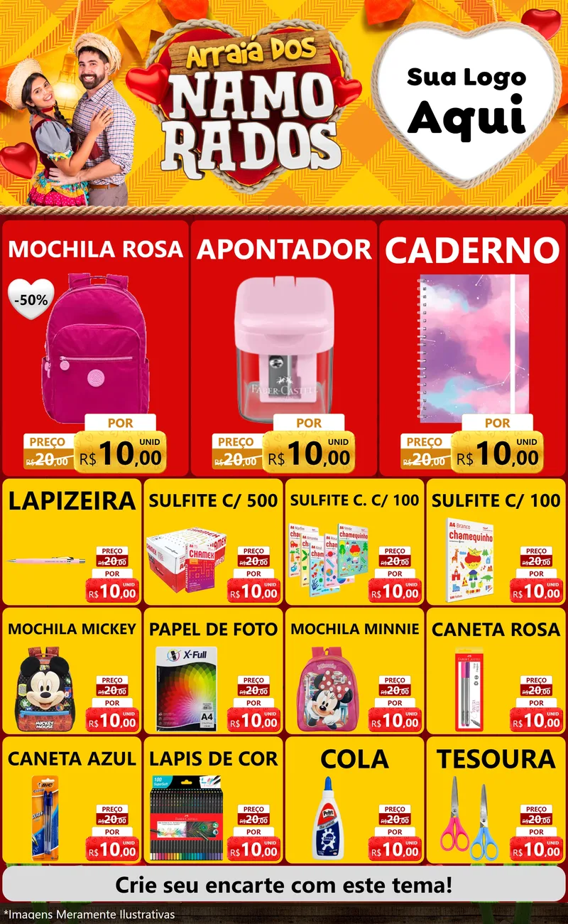 Modelo de Encarte para Encarte Grande com o tema Arraiá dos Namorados para Papelaria